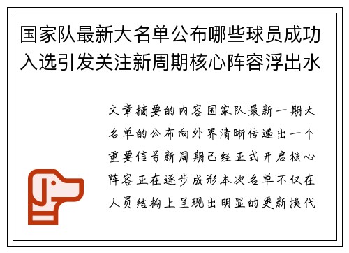 国家队最新大名单公布哪些球员成功入选引发关注新周期核心阵容浮出水面